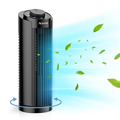NISMILE Ventilador de torre con oscilación de 70°, 32 cm, 20 W, silencioso ventilador de mesa con 3 velocidades, ventilador de mesa para oficina, hoga
