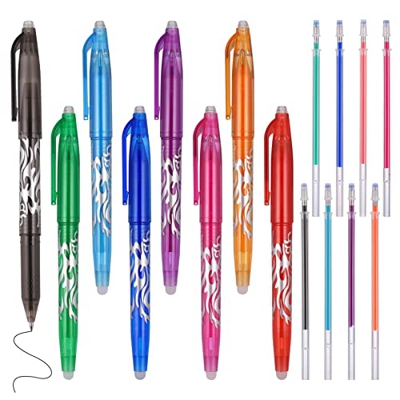 Zocipro Boligrafos Borrable, 8 Bolis Borrables de 0.5mm con 8 Recambio Boligrafo Borrable y Goma de Borrar para Adultos y Niños, Dibujo, Escritura, Re
