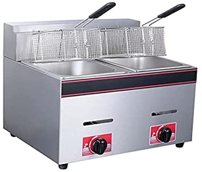 Freidora De Gas, Sartén Comercial, Freidora De Máquina De Patatas Fritas, Freidora Rápida De Doble Tanque De Freidora Francesa De Acero Inoxidable con