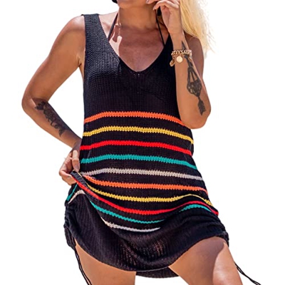 Vestido de Playa Verano Corto para Mujer Suelto Ropa de Playa Bohemio Pareos Playa Traje de Baño Vestido Elegante Crochet Camisolas Playa Borla Bikini