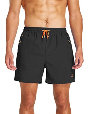JustSun Bañador Hombre Bañadores Surferos Bañador Corto Hombre Natacion Traje de Baño Secado Rápido Impermeable con Bolsillo Cremallera Negro L