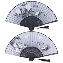 Cyrank 2 uds Ventilador Plegable a Mano, Ventiladores Chinos Ventilador Plegable Negro Ventilador de Mano Ventilador Decorativo para decoración de Par precio