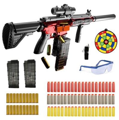 RIVIAX Pistola Roja Juguete Dardos Espuma Niño/a +6 Años, Fusil Desmontable Semiautomático Manual con Casquillos + 60 Flechas, Gafas Protección y Dian