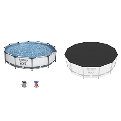 Bestway 56416 - Piscina Desmontable Tubular Steel Pro MAX 366x76 cm Depuradora de Cartucho + 58037 - Cobertor Invierno para Piscina Desmontable Ø370 c