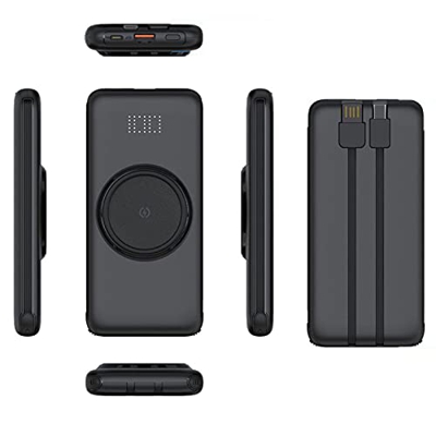 Cargador portátil Wireless Power Bank con Pantalla LED USB-C Batería Externa 4 Cables incorporados con 5 Salidas Cargador de teléfono portátil Compati