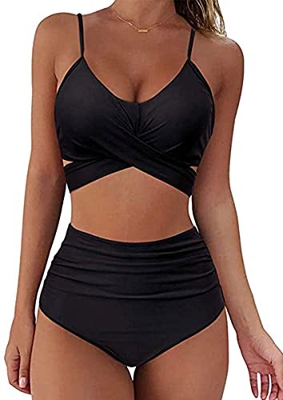 Yutdeng Mujer Conjuntos de Bikinis Braga Alta Talla Grande Bikini Brasileño Push Up Bañadores Mujer Reductores Traje de Baño Dos Piezas, Negro, L