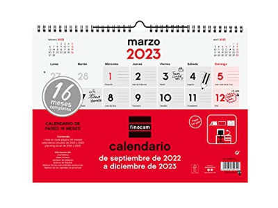 Finocam - Calendario de Pared 2022 2023 Neutro 16 meses Mes Vista Septiembre 2022 - Diciembre 2023 (16 meses) Neutro Español