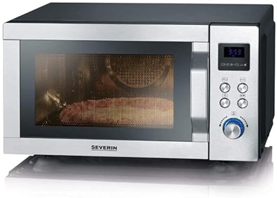 SEVERIN MW 7759 - Microondas 4 en 1 con doble grill, mini horno con función Pizza-Express, microondas con grill y función de aire caliente hasta 230 °