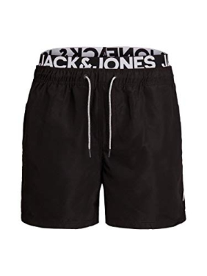 Jack & Jones JJIARUBA JJSWIMSHORTS AKM DB WB Solid Baador para Hombre, Negro, S