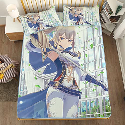 ACOSDARY Impacto de Genshin: jean gunhildr Espada Águila de Viento Colchón, Microfibras de impresión 3D Alfombrilla de seda de hielo de anime, almohad