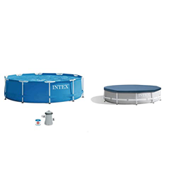 Intex 28202NP - Piscina Redonda Metal Frame 305x76 cm 4485 litros + depuradora, Multicolor + 28030 - Cobertor Piscina metálica Metal & Prisma Frame 30 características