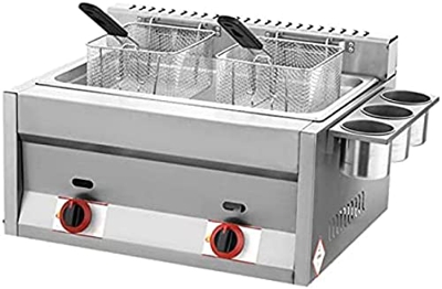 22L Large Capacity Gas Fryer, Stainless Steel LPG Fryer For Home and Commercial, Adjustable Firepower, with Baskets and Lids, For Chips Donuts Fish, E