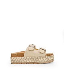BOSANOVA Sandalias bio estilo pala con una tira ancha al empeine con detalle de dos hebillas regulables y suela de esparto bicolor. Sin cierre BEIGE 3 características