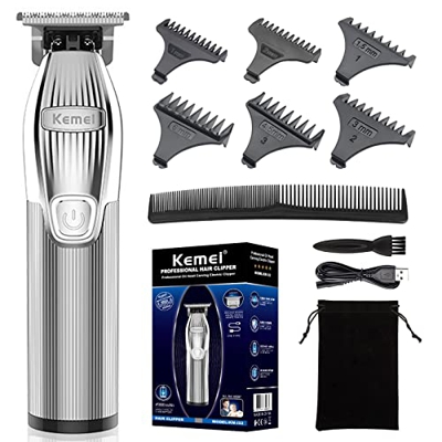 KEMEI Cortapelos para hombres, juego profesional de peluqueros inalámbricos, recortador de pelo recargable, kit de corte de pelo con familia