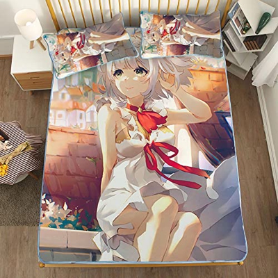 ACOSDARY Impacto de Genshin: noelle falda larga blanca Colchón, Microfibras de impresión 3D Alfombrilla de seda de hielo de anime, almohadilla de enfr