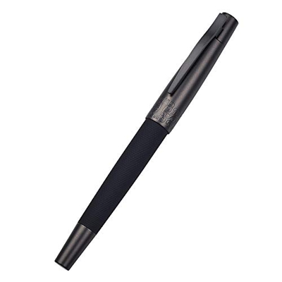 Hongdian 6013 Pluma estilográfica negra mate Punta mediana negra con juego de caja de pluma de metal