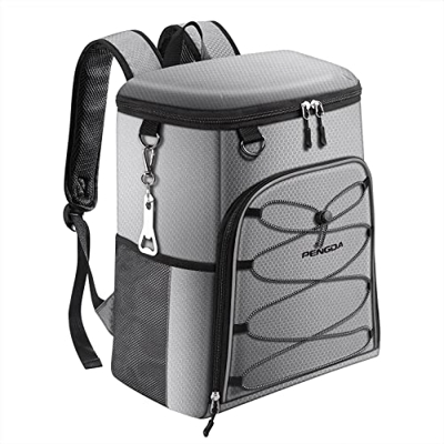 PENGDA Mochila nevera de 25 l, 36 latas, grande, aislante, impermeable, para picnic, camping, senderismo, playa (gris)
