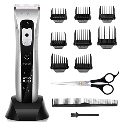 Maquina Cortar Pelo Profesional Cortapelos Hombre Recargable Inalámbrica con Peines 4-24 mm Recortador Pelo Barba IPX6 Impermeable, Plateado