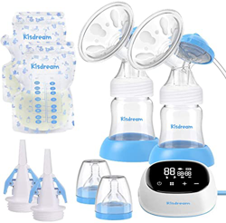 Sacaleches Eléctrico, Kisdream Sacaleches Doble, Portátil/Silencioso/Re cargable, Pantalla Táctil LCD Inteligente/Bolsas de Leche/Adaptadores, BPA-Fre en oferta