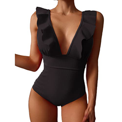 Bañadores Mujer Trajes de Baño Una Pieza Retro Volante Fruncido Push Up Escote en V Profundo Halter Elegante Monokini Bañador Natacion Reductor Tankin características