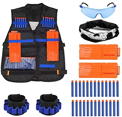 Kit de Chaleco Tácticopara Niños, para Pistolas Nerf N-Strike Elite Series Juego de Batalla, con 20 de Espuma Dardos, Clips De Recarga Rápida, Pulsera
