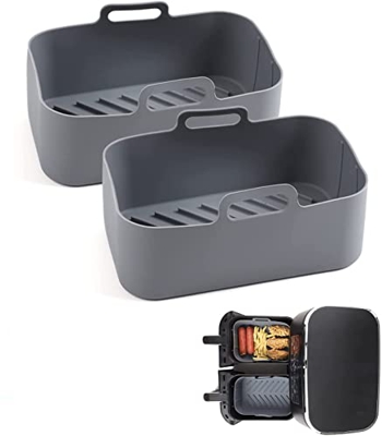 Pipihome Olla de Silicona Ninja Foodi [AF300EU] [AF400EU] Freidora de Aire Dual Zone, 2 Piezas de Revestimientos de Silicona para Freidora de Aire Dob