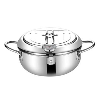 Pot de freidora Profunda, Olla de freidora de freidora de freidora de Acero Inoxidable cocción con Olla de Tapa del termómetro para Cocina de 20 cm