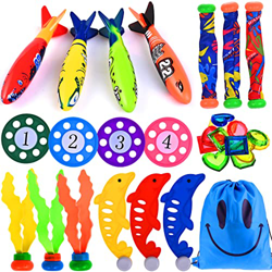 Faburo 28pcs Juguete de Buceo para Niños, Juguetes Piscina con Palo de Buceo, Torpedos Bandidos, Dive Gems Palos de Buceo Juguetes, Juegos de Piscina  precio