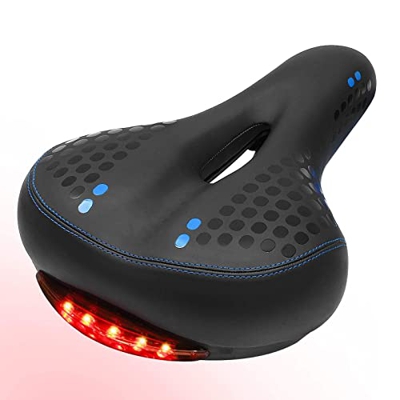 HKMA Asiento de Bicicleta con luz Trasera, cojín de Asiento de Bicicleta de Gel Suave y Ancho, el sillín de Bicicleta más cómodo