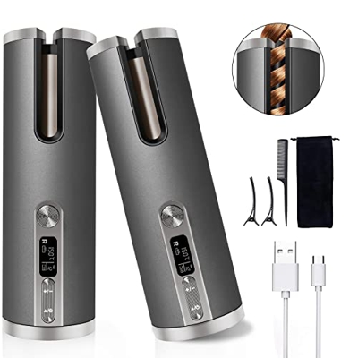 Rizador de Pelo Automático inalámbrico, Unipampa Rizador de Cabello Portátil, Rizador Portátil Inalámbrico, Pantalla LCD y Temporizador, 6 Temperatura