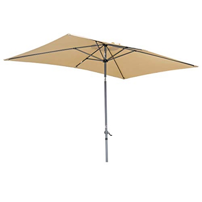 Angel Living 2.1x1.4M Sombrilla Parasol de Aluminio y Poliéster, Parasol Inclinado con Manivela, Mástil Aluminio 38mm (Beige)