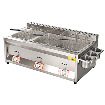 LBSI Comercial Freidoras Industriales, Freidora con Aceite Inoxidable 304, Fácil de Limpiar - Múltiples Tamaños (Size : Three Pots+3 Frying Baskets)