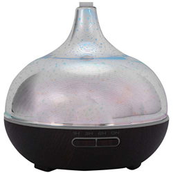 Tomshi Humidificador de aire 3D con 7 colores LED de luz nocturna, aroma de aceite esencial, humidificador ultrasilencioso, con vetas de madera oscura características
