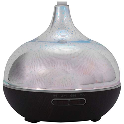 Tomshi Humidificador de aire 3D con 7 colores LED de luz nocturna, aroma de aceite esencial, humidificador ultrasilencioso, con vetas de madera oscura