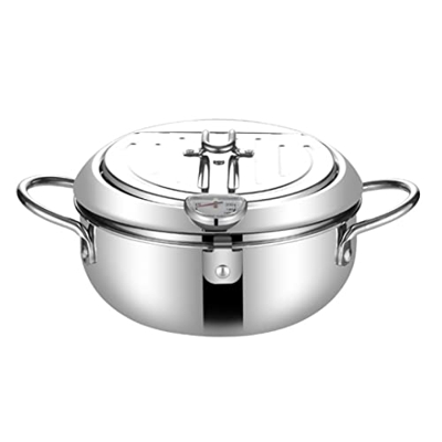 Pot de freidora de freidora de Acero Inoxidable Oncher con Bote de Tapa del Sensor de Temperatura para la Cocina de 20 cm, freidora de Grasa Profunda