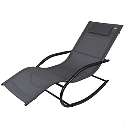 Silla tumbona mecedora de jardín antracita con cojín Aktive