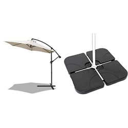 VOUNOT 300 cm Parasol Excentrico, Sombrilla de Jardín con Manivela y Funda Protectora, Protección UV + AKTIVE 62196 - Soporte parasol rellenable cuadr características