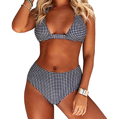 Voqeen Halter Bikini Set para Mujeres Correa Traje de baño Vendaje Bikini de Cintura Alta Conjunto Push Up Dos Piezas Traje de baño Sexy Suave