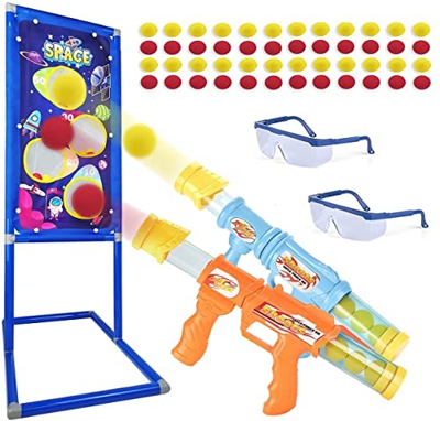 Riviax 2 Pistolas de Juguete para Niños + 48 Pelotas/Bolas Espuma Blanda + Objetivo de Disparo Espacial Galáctico + 2 Gafas Seguridad, Blaster Lanzado