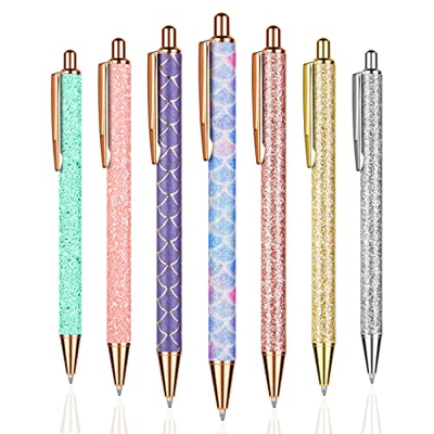 OSDUE 7 PCS Bolígrafos, Bolígrafos de Metal Retráctiles Bonitos para Diario, Bolígrafos de Regalo de Tinta Negra de Punta Media de 0.039 in, Suministr
