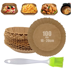 Papel Para Freidora De Aire 100Pcs + Pincel de Silicona. Accesorios Freidora Sin Aceite, Air Fryer, Horno Microondas, Papel Horno, Antiadherente, Dese precio