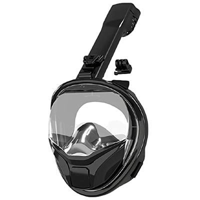 Máscara de snorkel de unisex, superficie plateada con cara completa, protección UV anti-niebla, vista de gran angular Cámara móvil Montaje, canales de