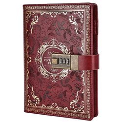 Cuaderno de cuero vintage con cerradura de combinación, B6 con estampado de flores secretas con rayas para escribir, regalo para mujeres, niñas y niño características