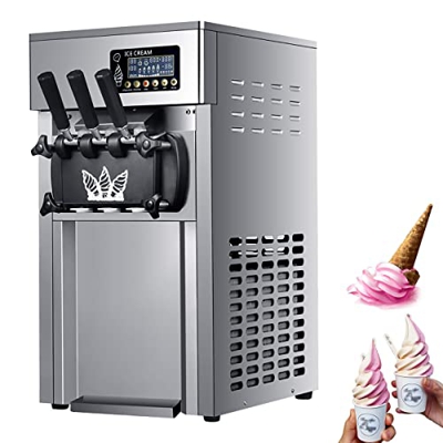 Generic Heladera con panel LCD, 3 sabores, máquina de helado comercial universal, gran capacidad, 2 embudos de 3 l