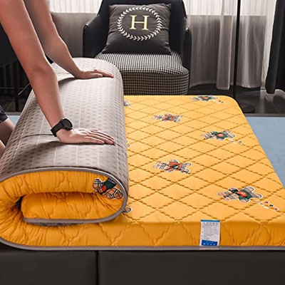 Btytu Colchón de Piso Futon colchón Roll up Tatami Mat de Piso Camino Plegable Metro de Campamento Portero para Dormir Camino,Amarillo,150x200cm