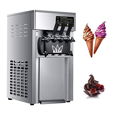 Con 3 sabores embudo de gran capacidad 2 x 3 litros para pastelerías, cafés, heladera de acero inoxidable, máquina de helado con panel LCD, máquina de