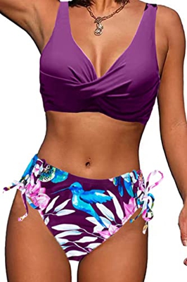 Joligiao Conjunto de Bikini para Mujer Traje de Baño Elegante con Cuello Halter Conjunto de Bikini Vintage 2 Piezas Ropa de Playa Acolchada de Cintura