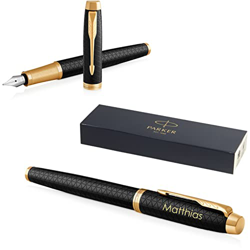 Parker IM Premium - Pluma estilográfica con grabado | bolígrafo premium | caja de regalo | tinta azul | regalo personalizado | nombre | grabado | plum características