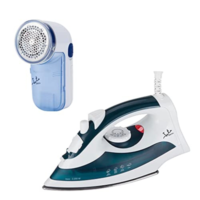 Jata Pack Planchado Plancha de Vapor PL120 - Suela de Acero Inoxidable, Vapor Vertical, 2200 W de Potencia + QP398N Quitapelusas Cuchillas de Acero In