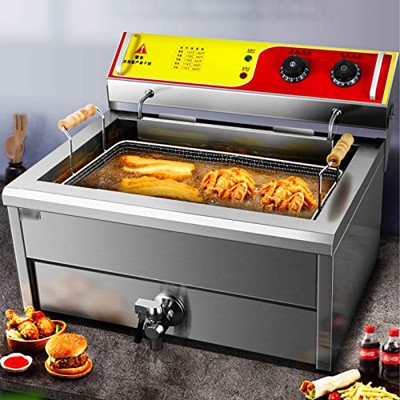 LBSI Freidora de Aceite Comercial de 18L / 25L, Freidora EléCtrica de 4000w de Potencia, para Brochetas de Pollo Tempura, Acero Inoxidable Espesado, F